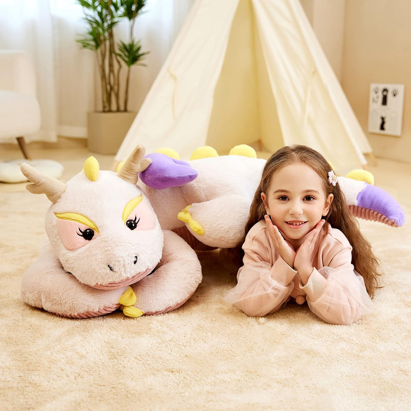 IKASA Juguete de Peluche de Animal de Dragón Gigante, Dinosaurio Gr...