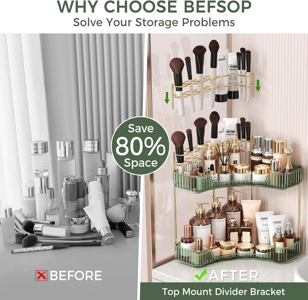 BEFSOP Organizador esquinero de baño, organizador de maquillaje mej...