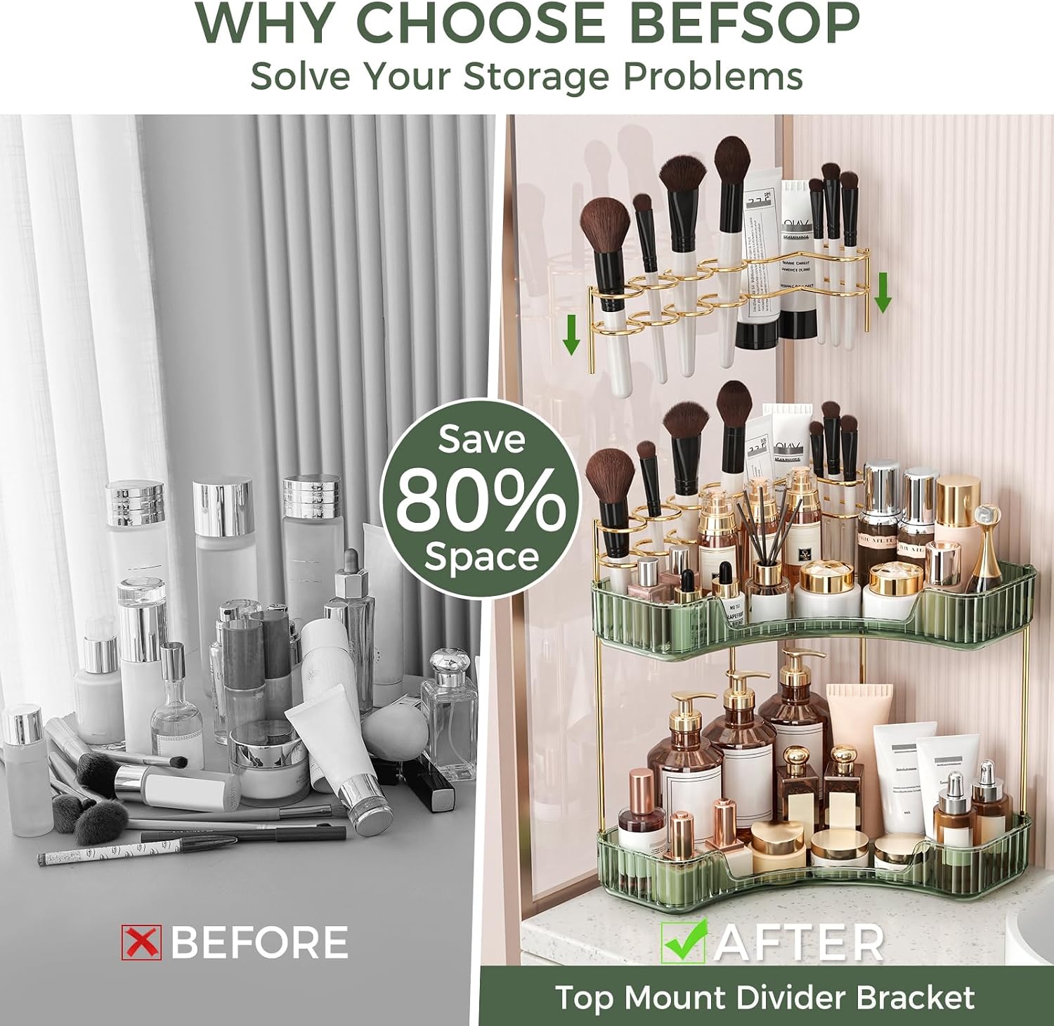 BEFSOP Organizador esquinero de baño, organizador de maquillaje mej...