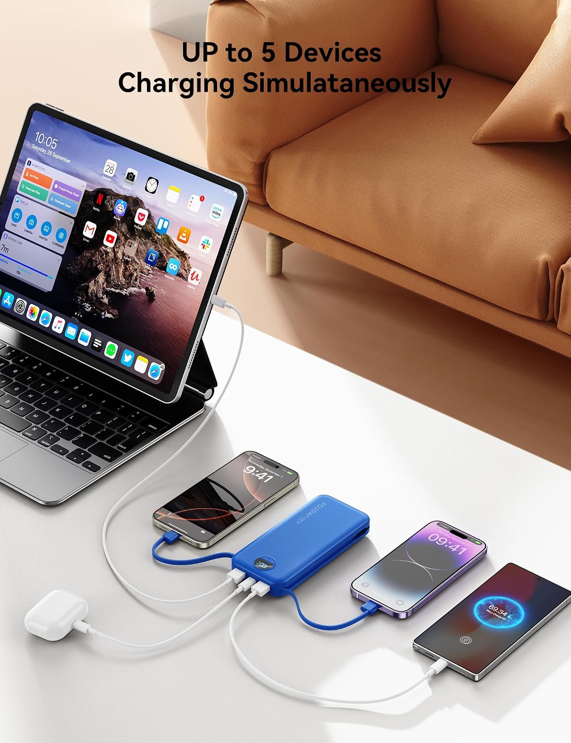 Cargador portátil Power Bank 10000mAh con cables integrados y enchu...