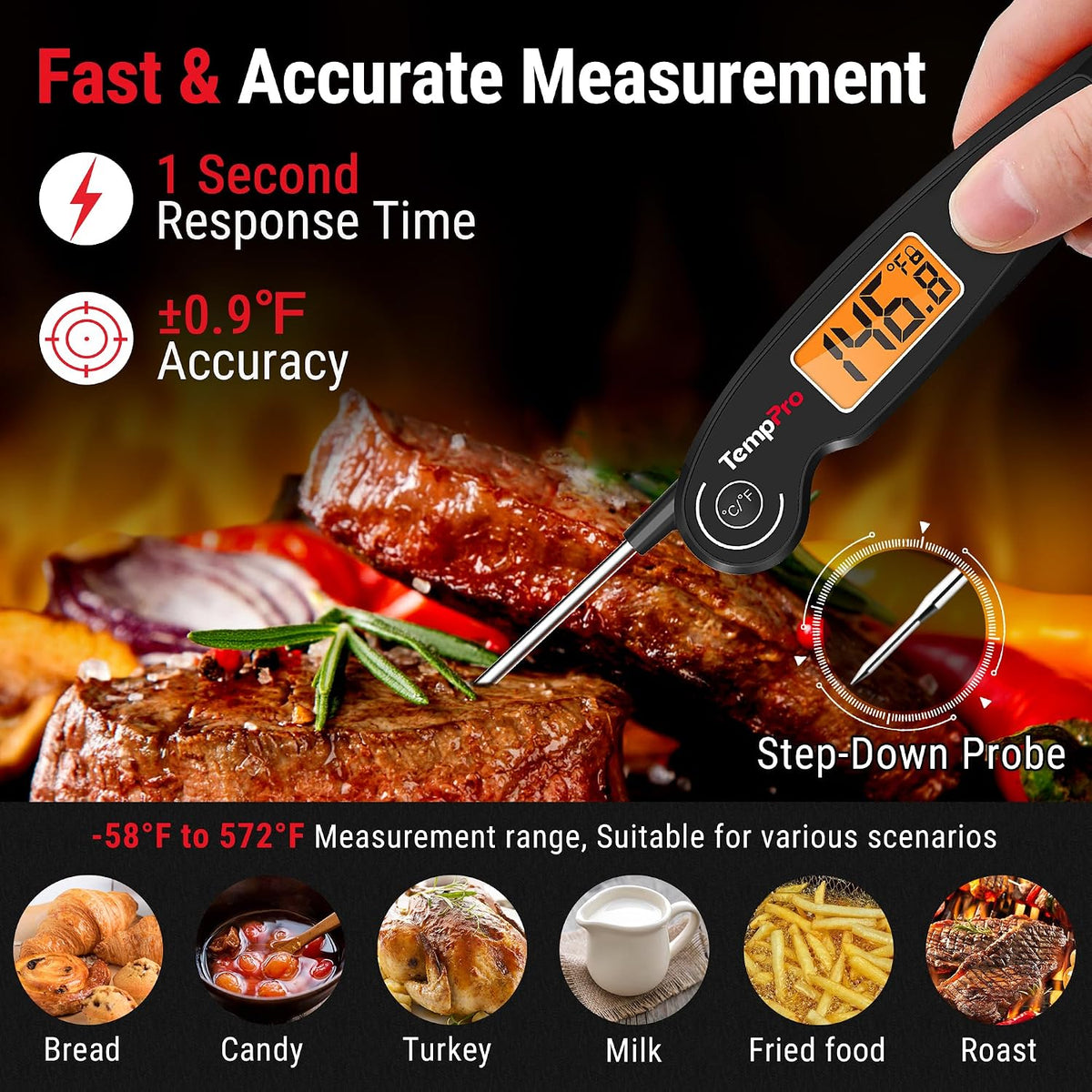 TempPro TempSwift 1 SEC Termómetro de carne de lectura instantánea...