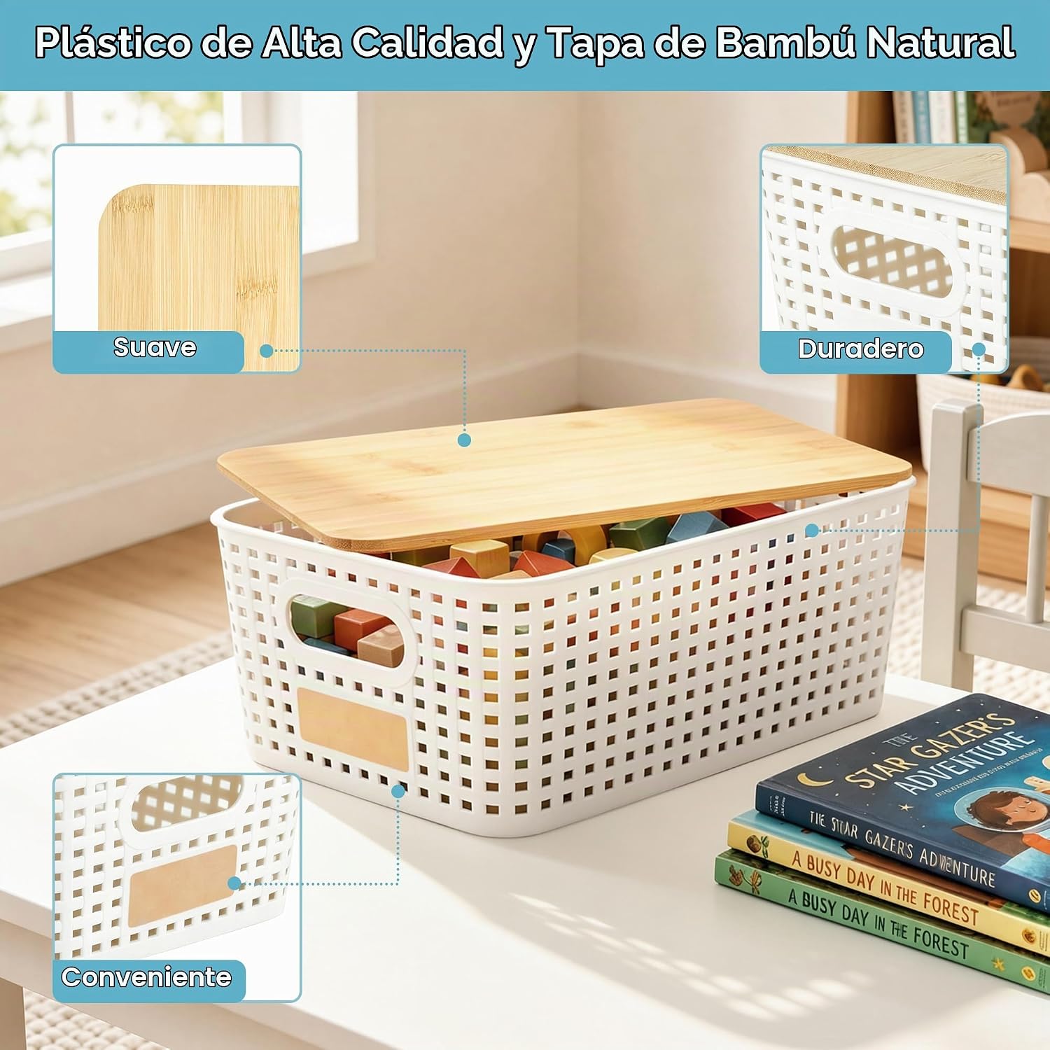 Bagnizer Contenedores pequeños de plástico con tapas de bambú de 5....