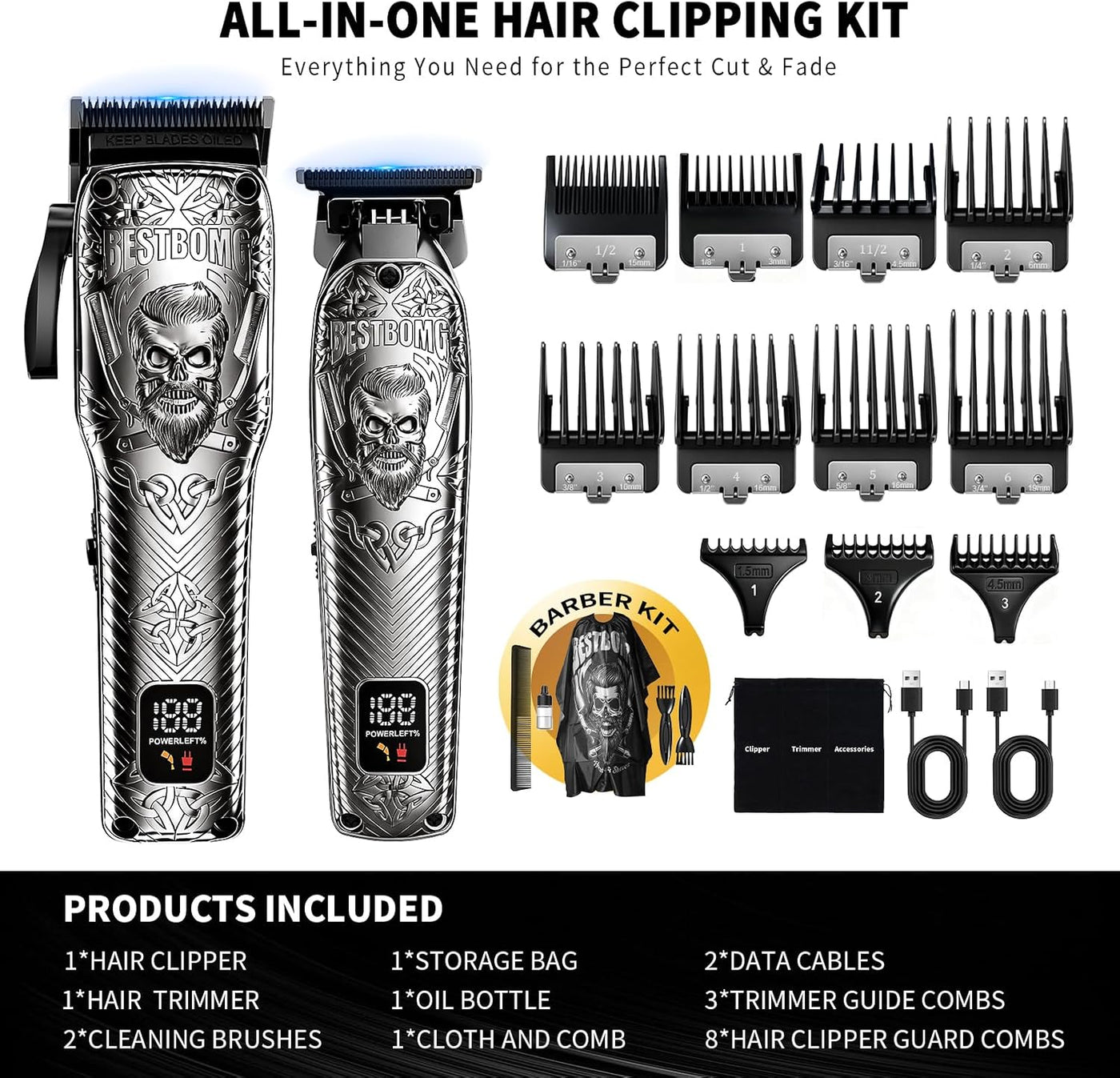 BESTBOMG Kits y juegos de cortapelos profesionales inalámbricos par...