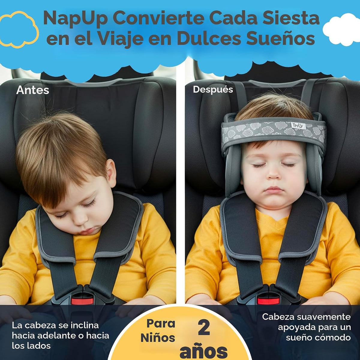 NapUp Soporte de cabeza de asiento de coche para niños pequeños - S...