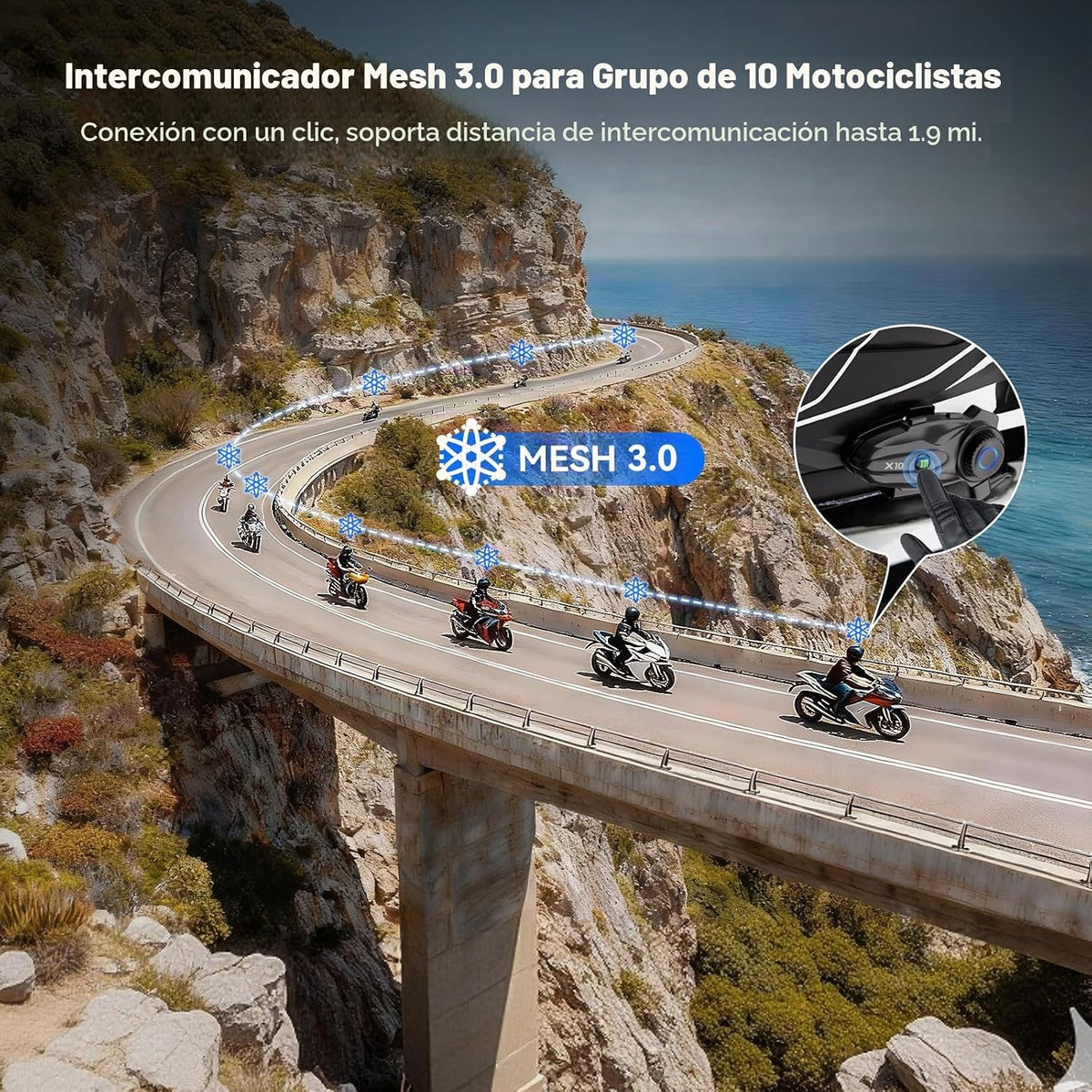 Sistema de comunicación para casco de motocicleta NYTALK X10 para 1...