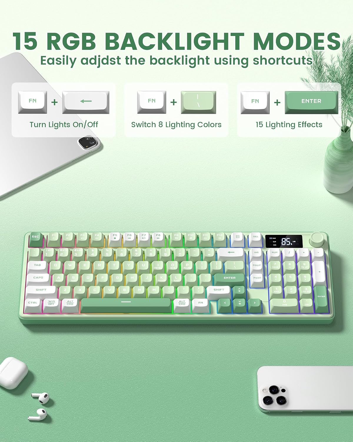 Keymatic Teclado para juegos Teclado cremoso inalámbrico con perill...