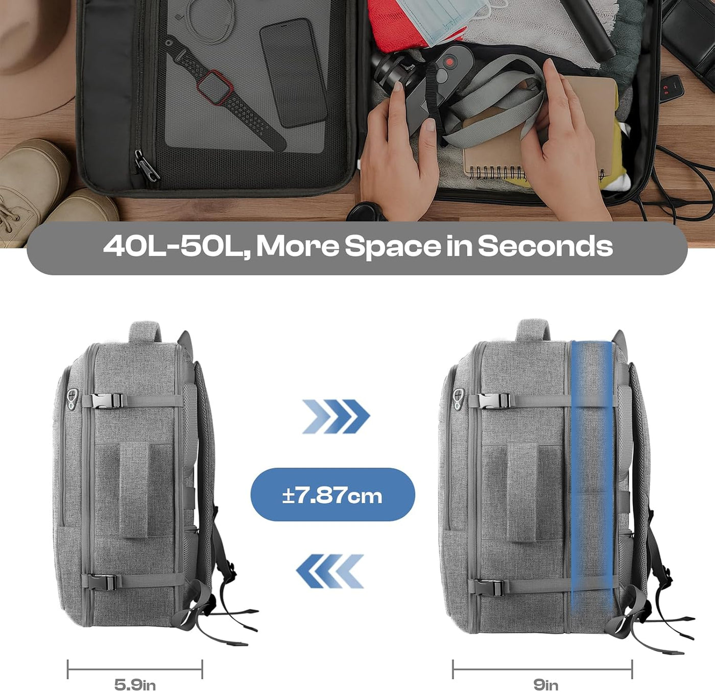 Sirmaeed - Mochila para portátil de viaje, extra grande de 40L-50L,...