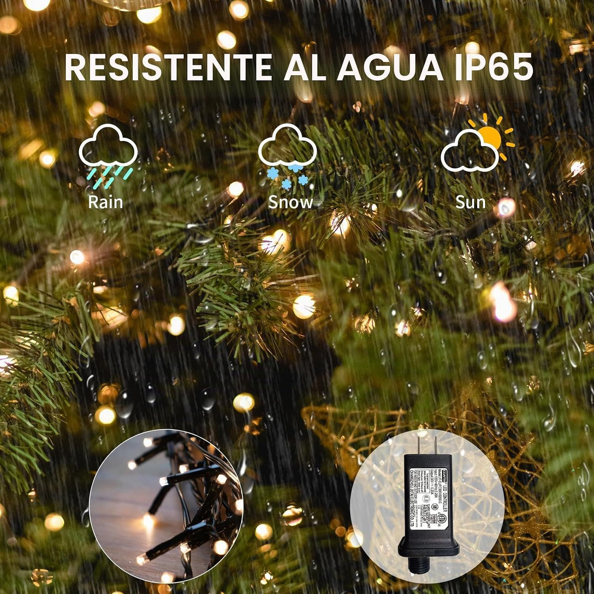 VIL Luces para árbol de Navidad con anillo, 8.2 pies, 16 líneas, 44...