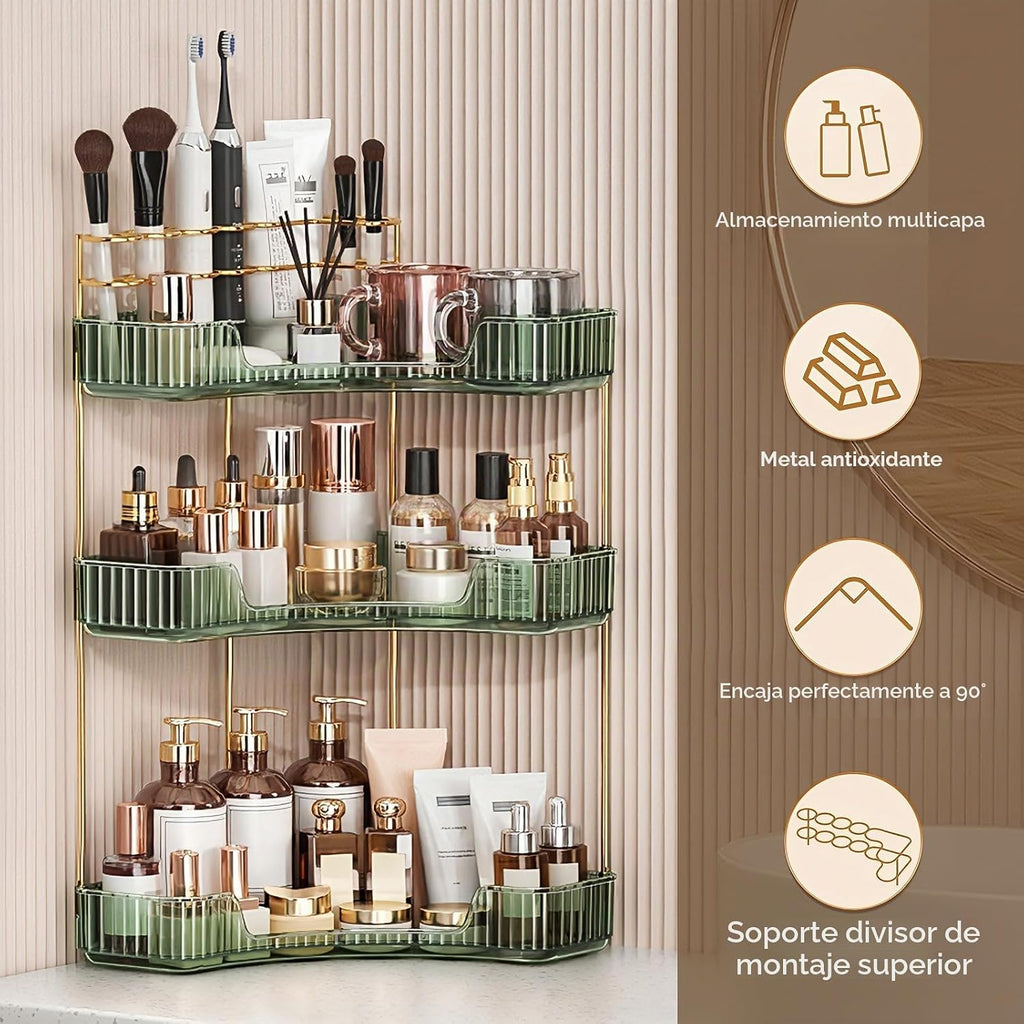 BEFSOP Organizador esquinero de baño, organizador de maquillaje mej...