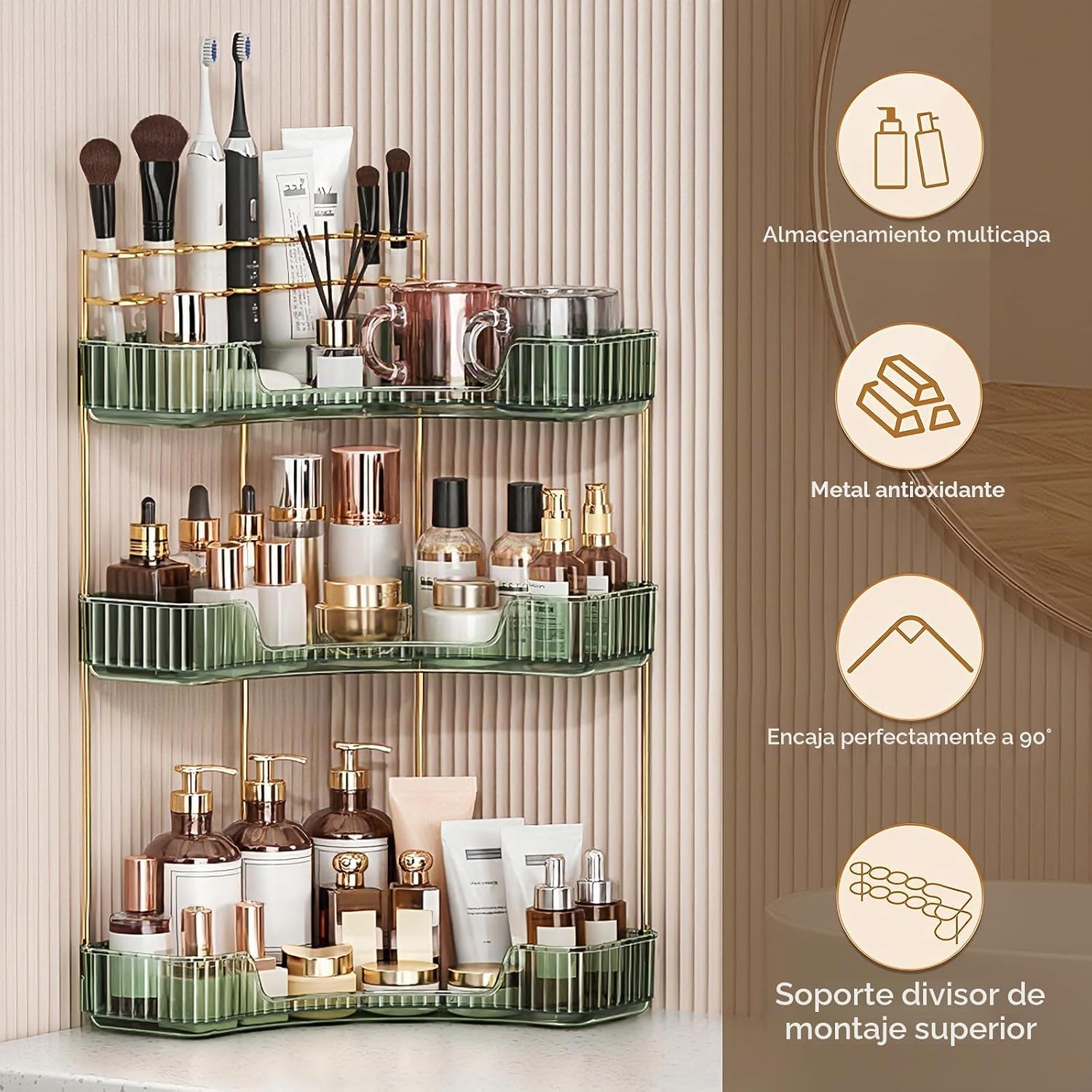 BEFSOP Organizador esquinero de baño, organizador de maquillaje mej...