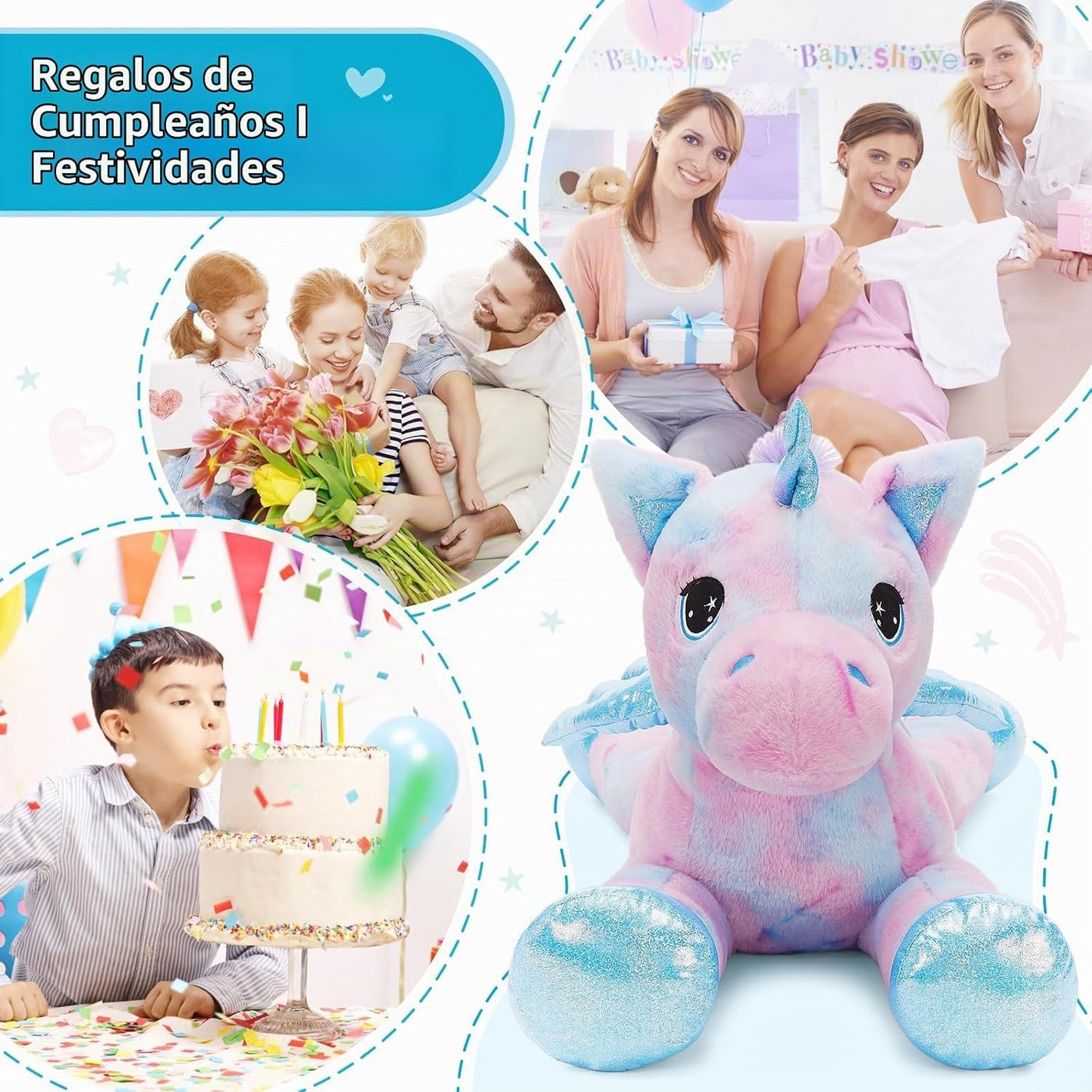 Tezituor Peluche de Unicornio Morado Arcoíris de 43 Pulgadas con Al...