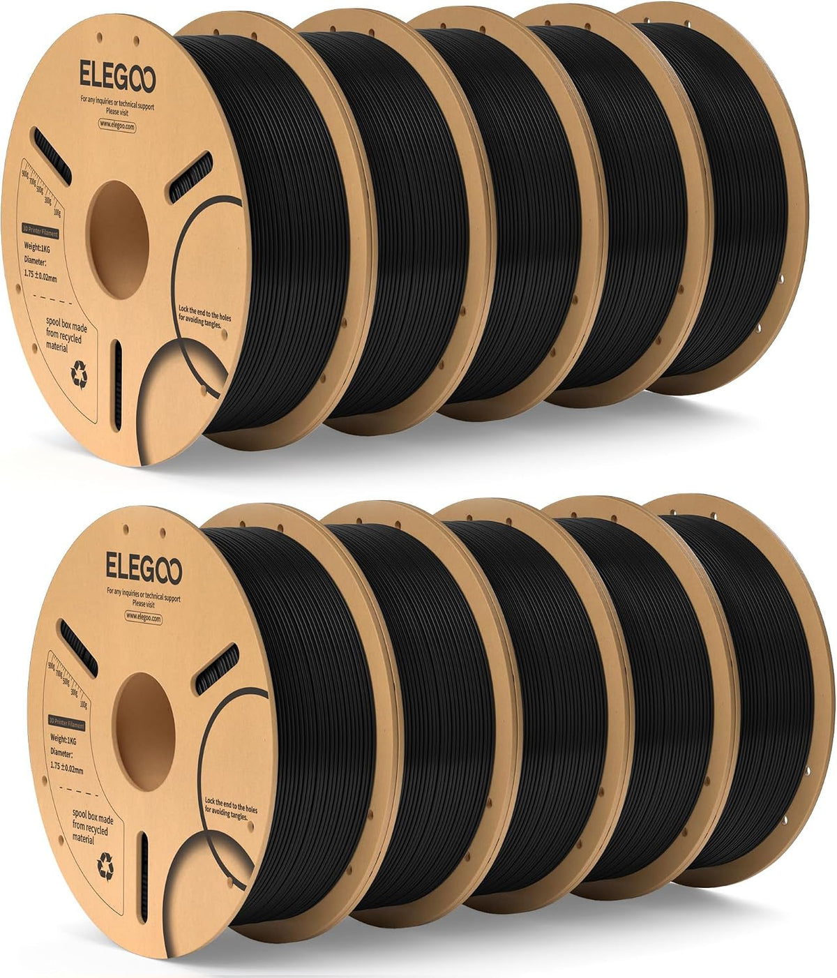 ELEGOO Filamento PLA 1.75mm Negro 10KG, Filamento para Impresora 3D...