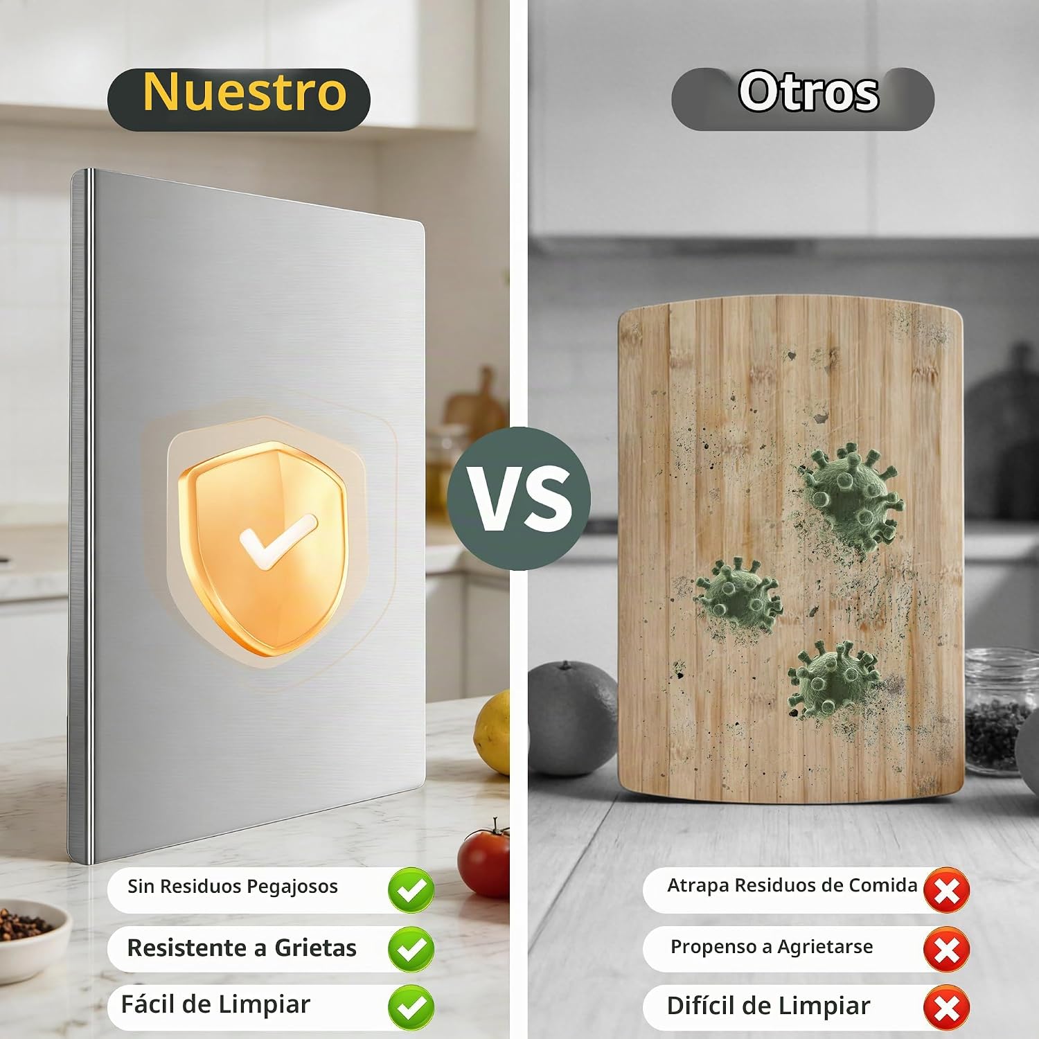 Juego de tablas de cortar de acero inoxidable para cocina, paquete...
