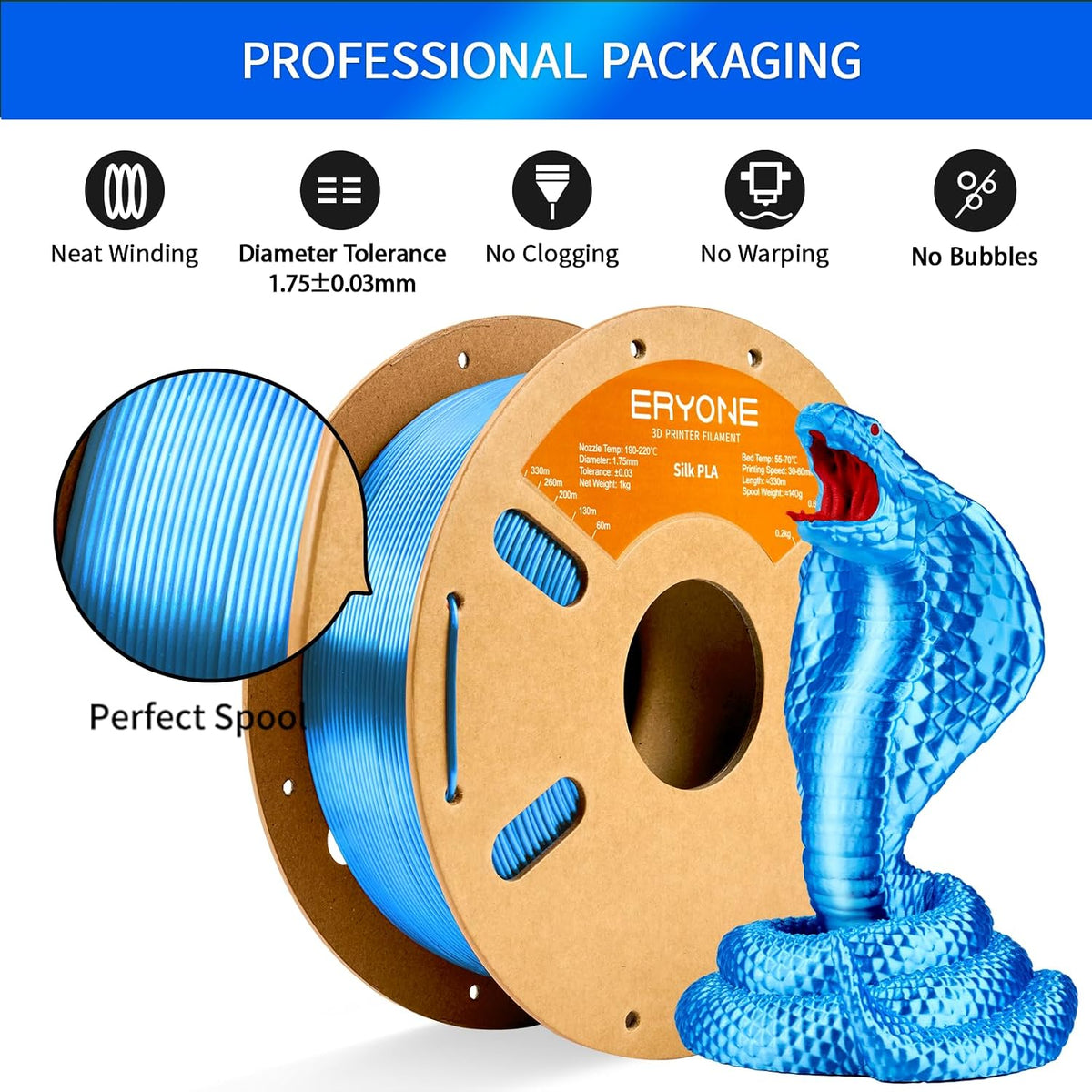 ERYONE Filamento PLA de seda para impresora 3D de 0.069 pulgadas +\...