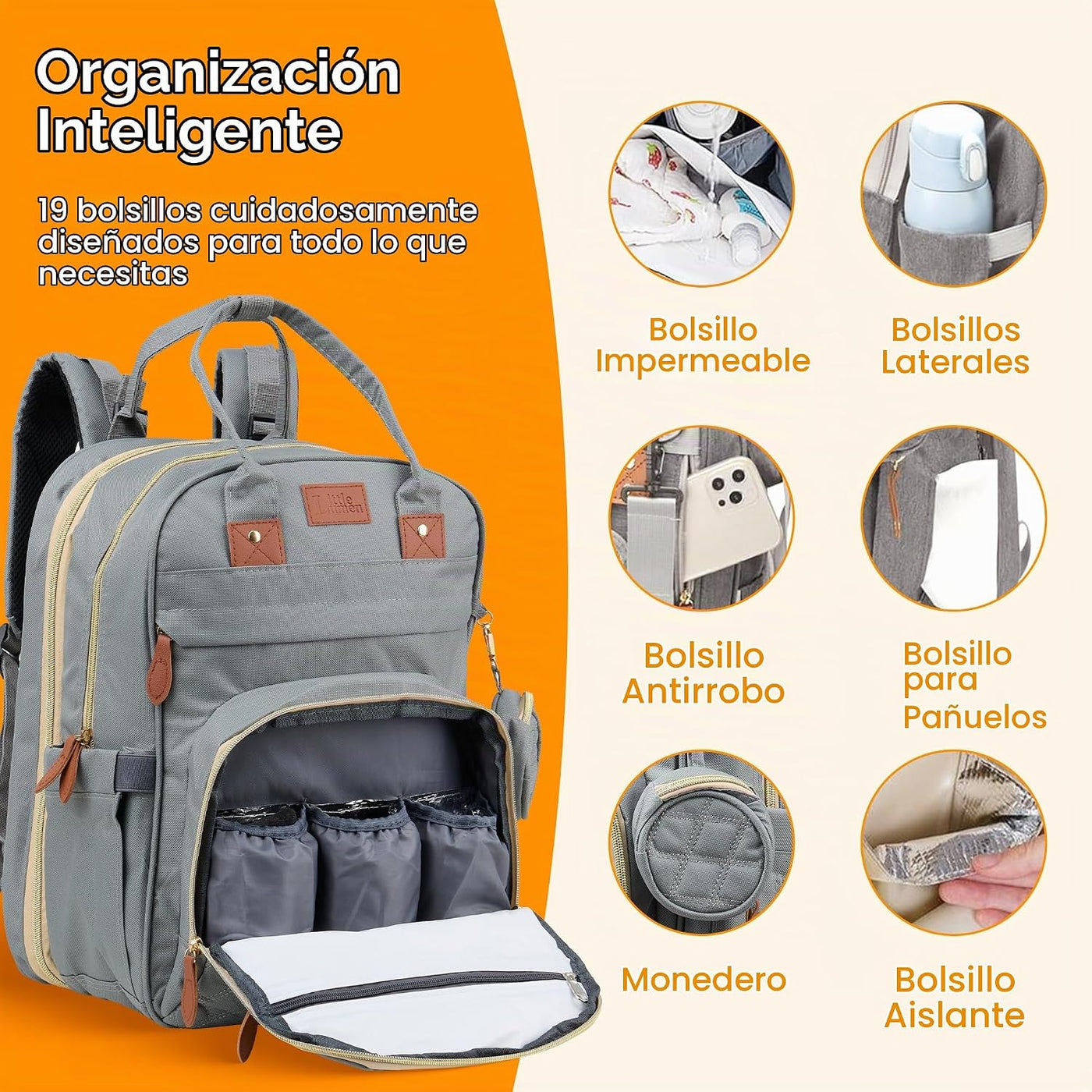 Little Lumen Mochila para pañales con cambiador \u2013 Bolsa de pañ...