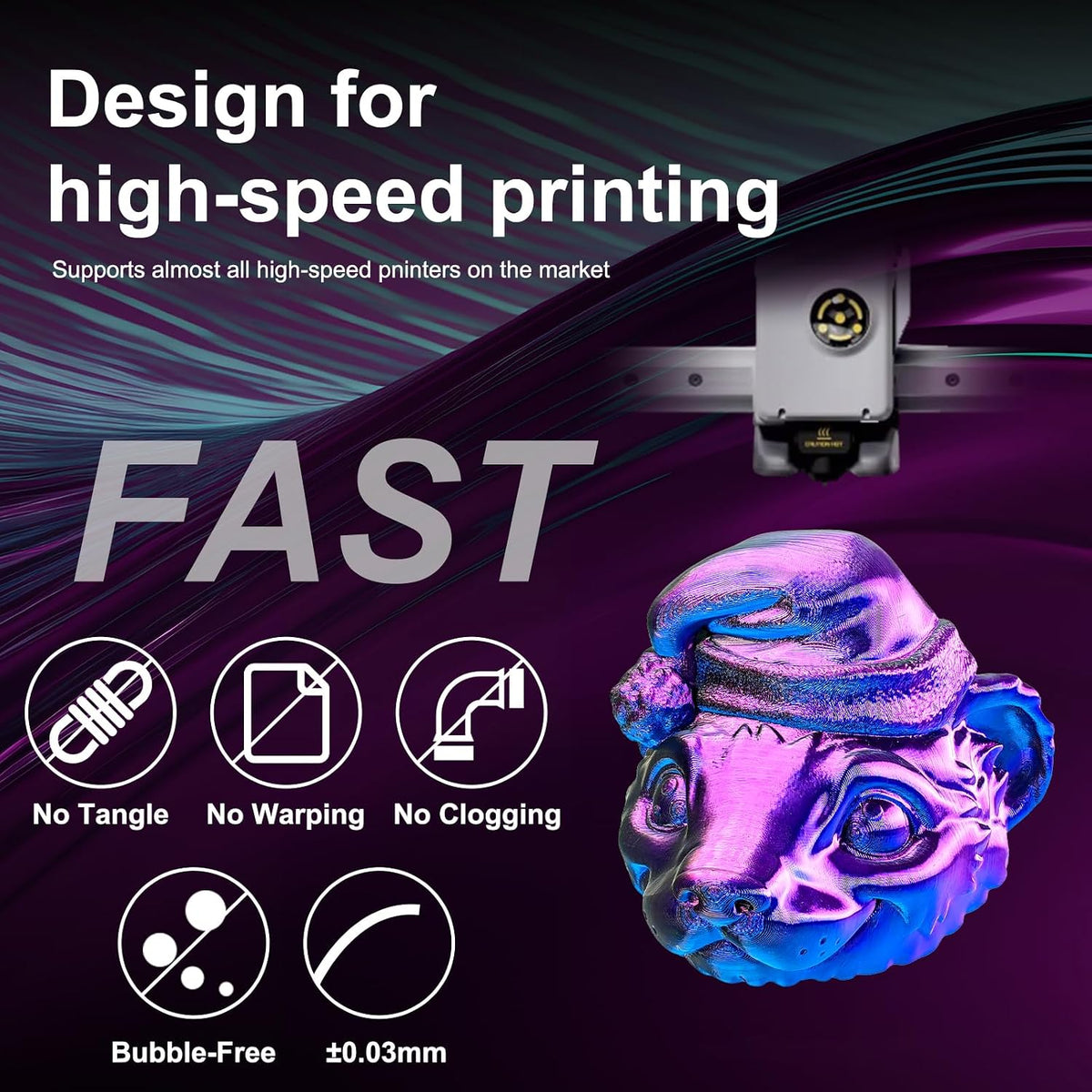 ERYONE Filamento PLA Tricolor de Seda para Impresora 3D 1.75mm +\/-...