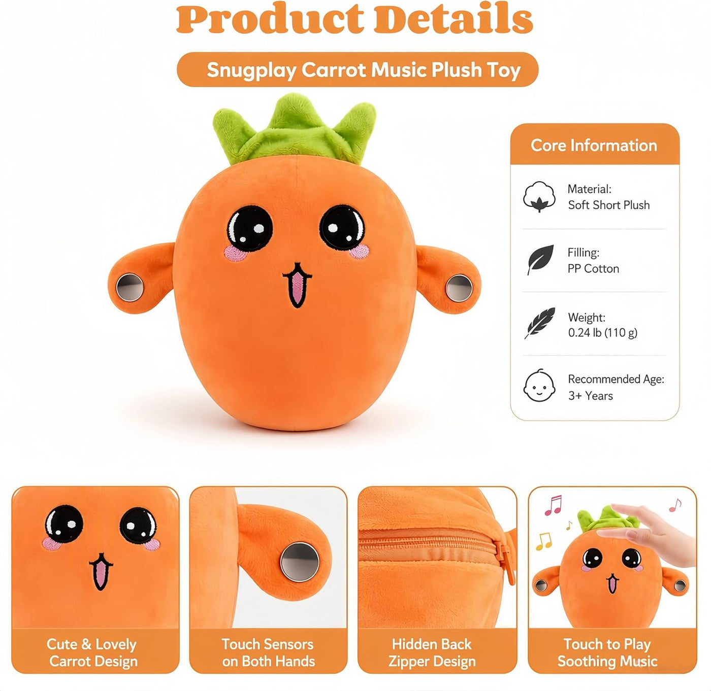 Juego de juguetes musicales interactivos de peluche de zanahoria de...
