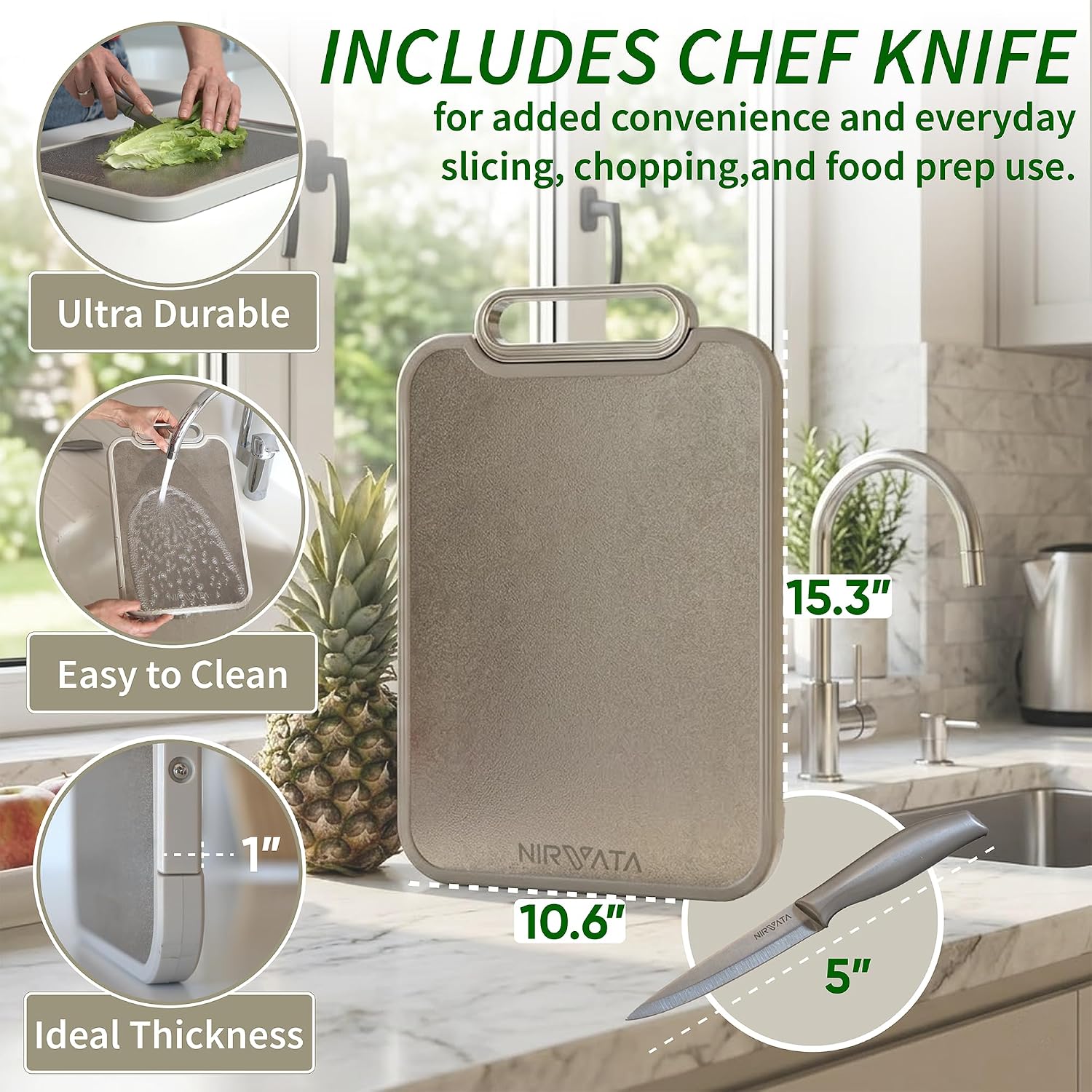 NIRVATA Tablas de cortar de titanio para cocina, tabla de cortar de...