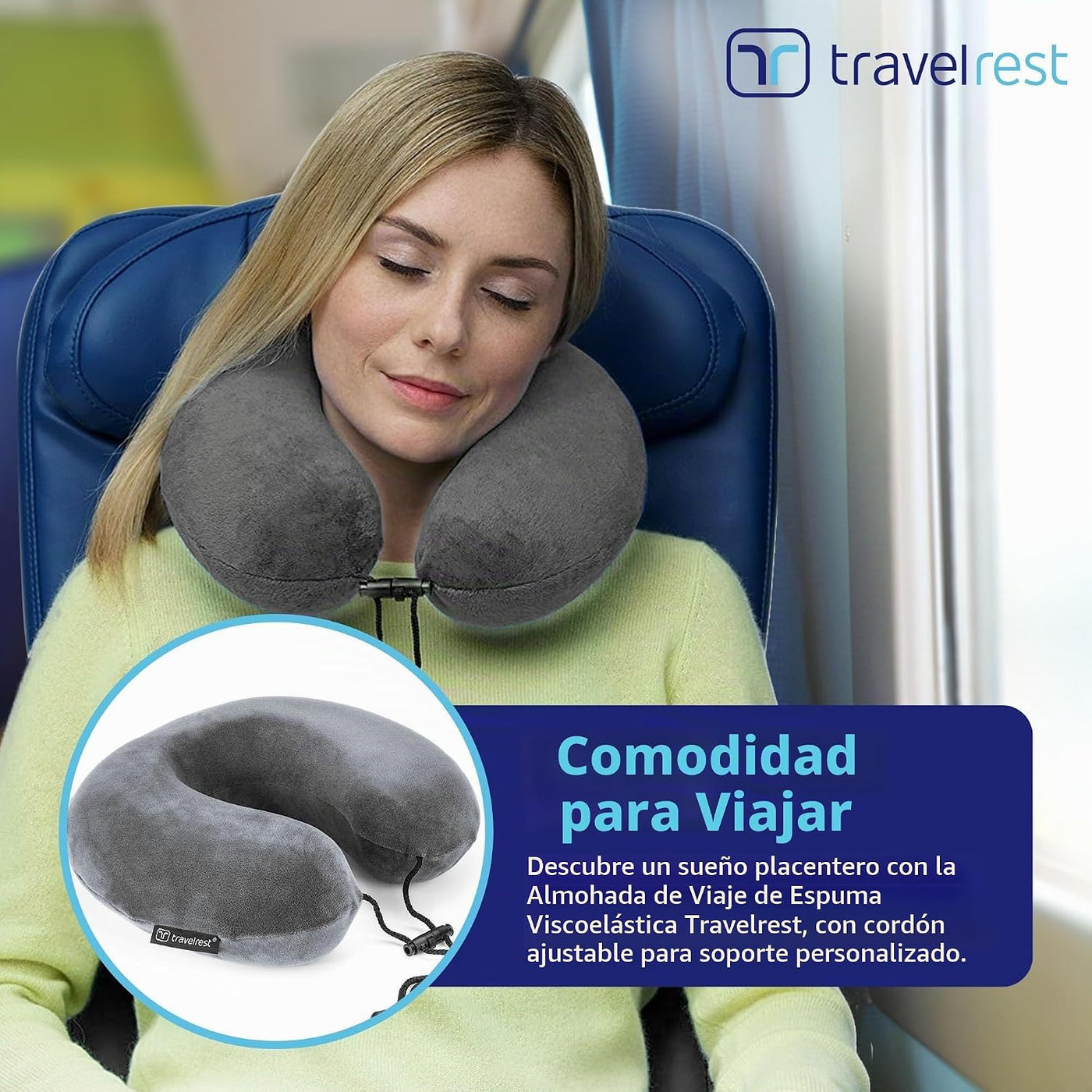 Almohada terapéutica de viaje Travelrest, viscoelástica, de felpa,...