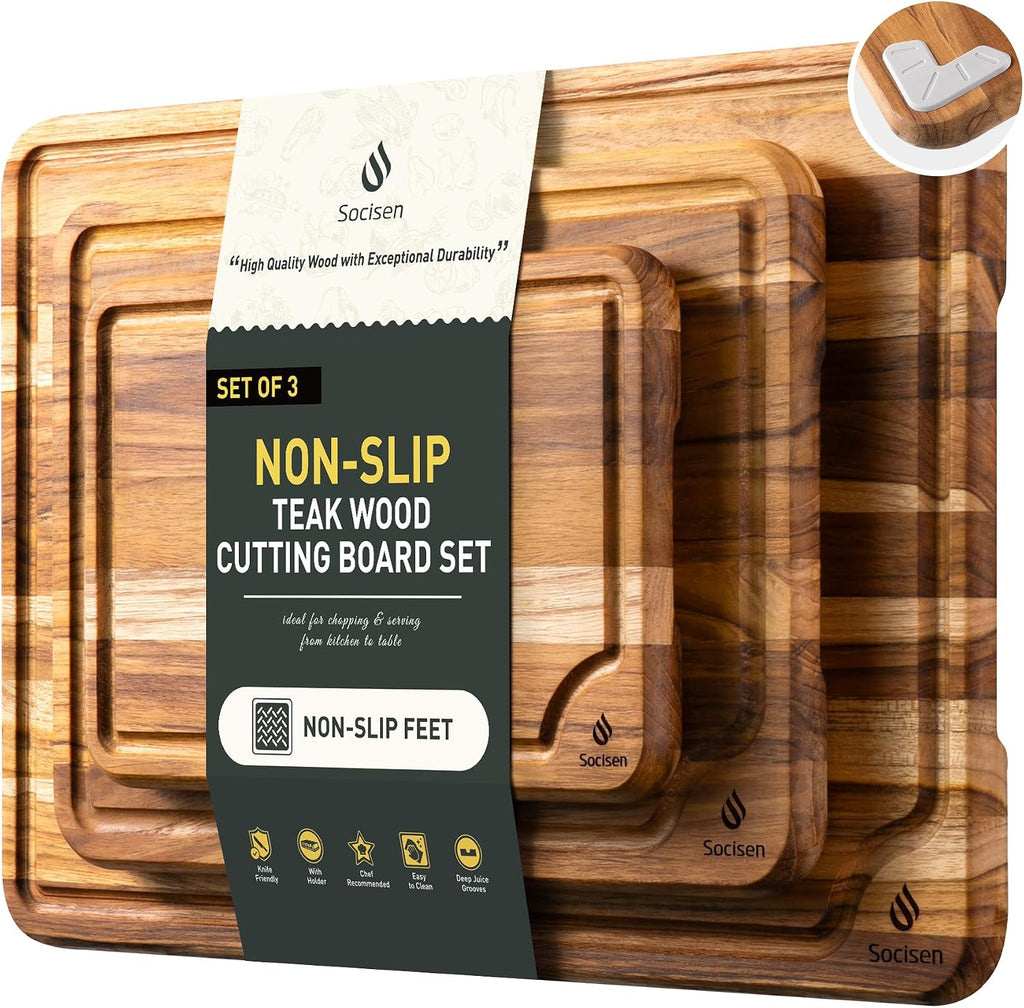 Juego de tablas de cortar de madera de teca para cocina de alta gam...