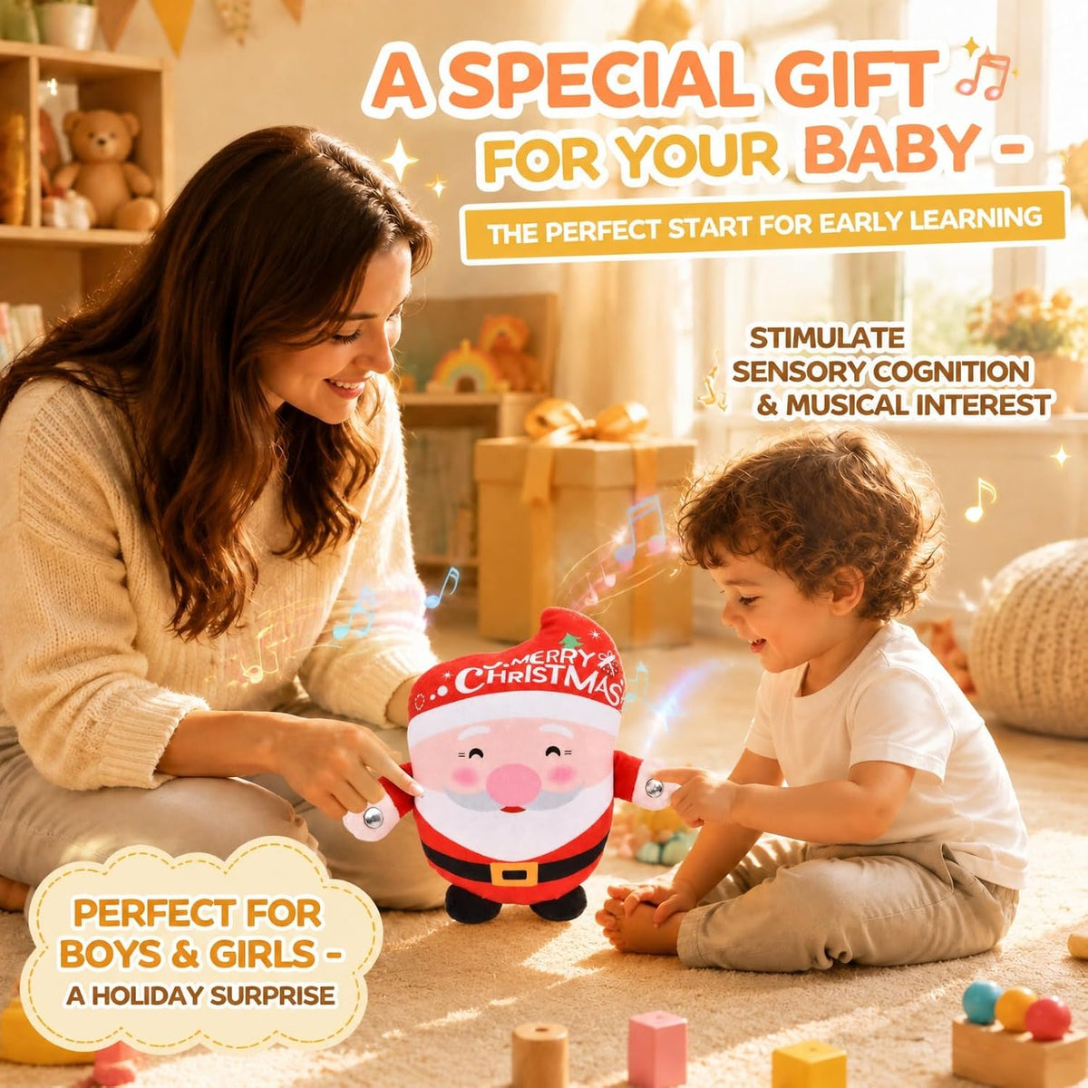 DoddyFun Juguetes sensoriales musicales, juego interactivo de peluc...