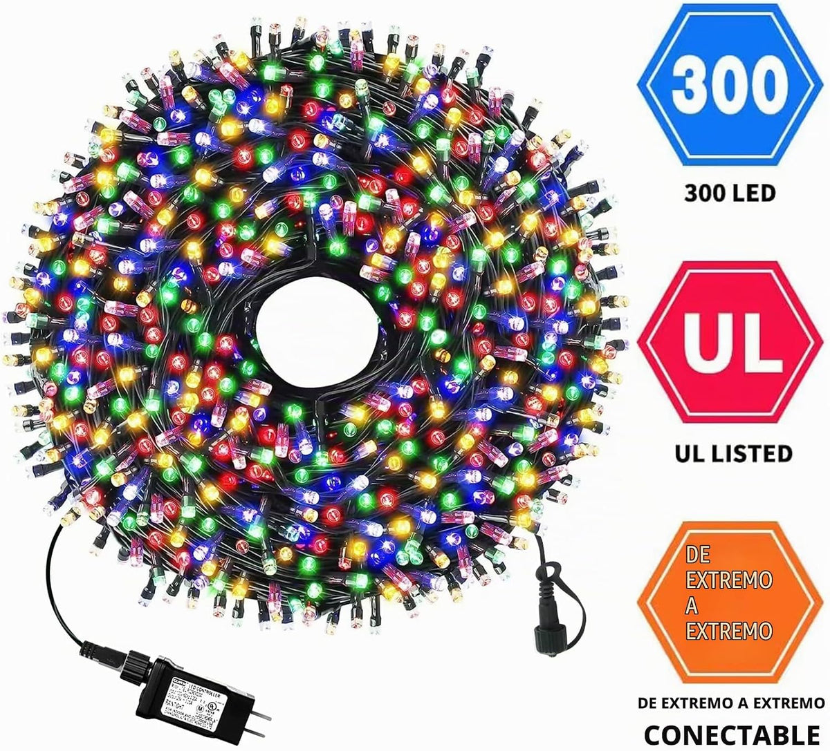 MZD8391 Guirnalda de luces de Navidad de 105 pies, 300 luces LED pa...