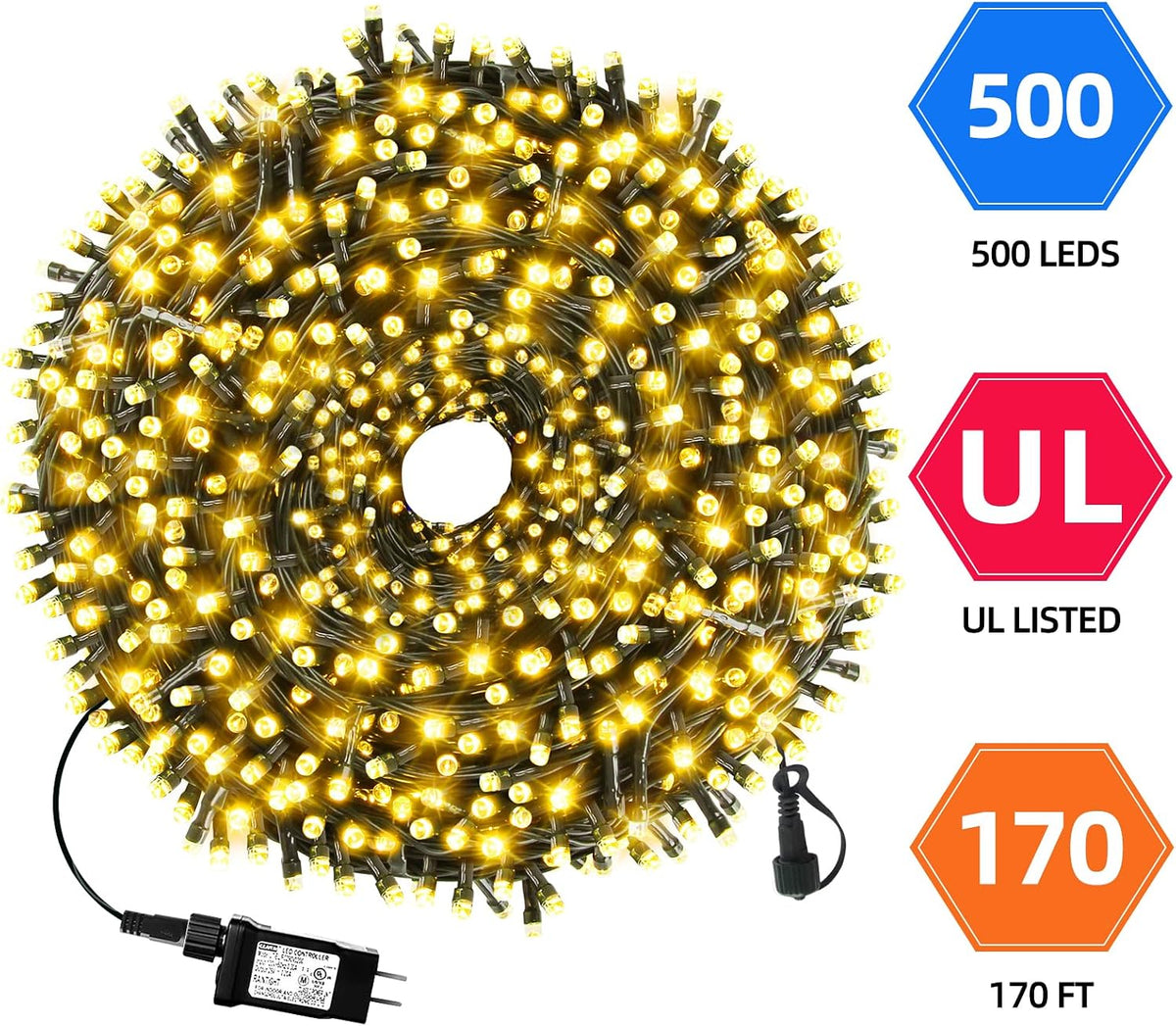 MZD8391 Luces de Navidad LED de 170 pies, 500 luces LED para interi...