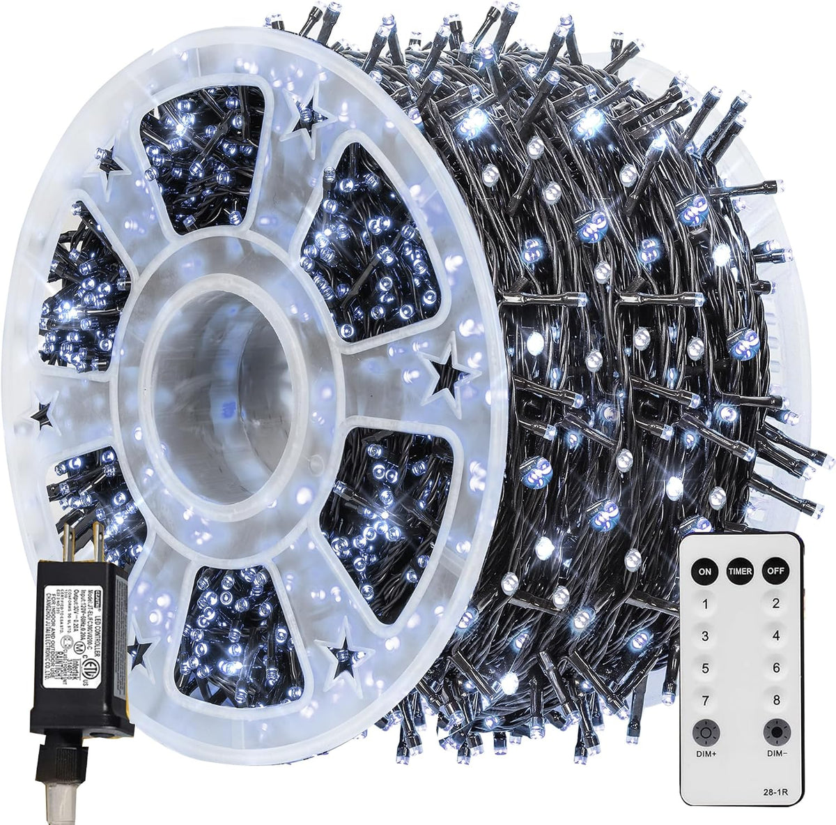TW SHINE Luces de Navidad, 600 luces LED de 196 pies de Navidad enc...