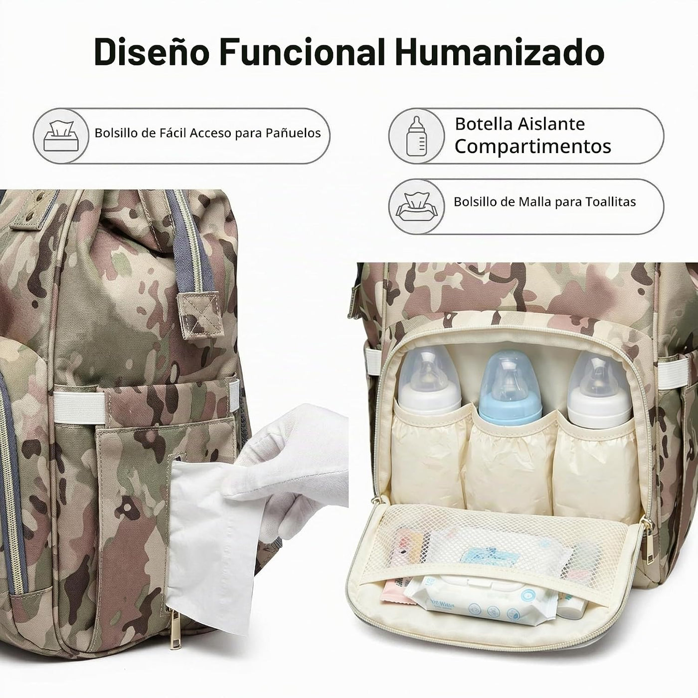 Armbq Mochila de pañales de camuflaje multifunción para el cuidado...