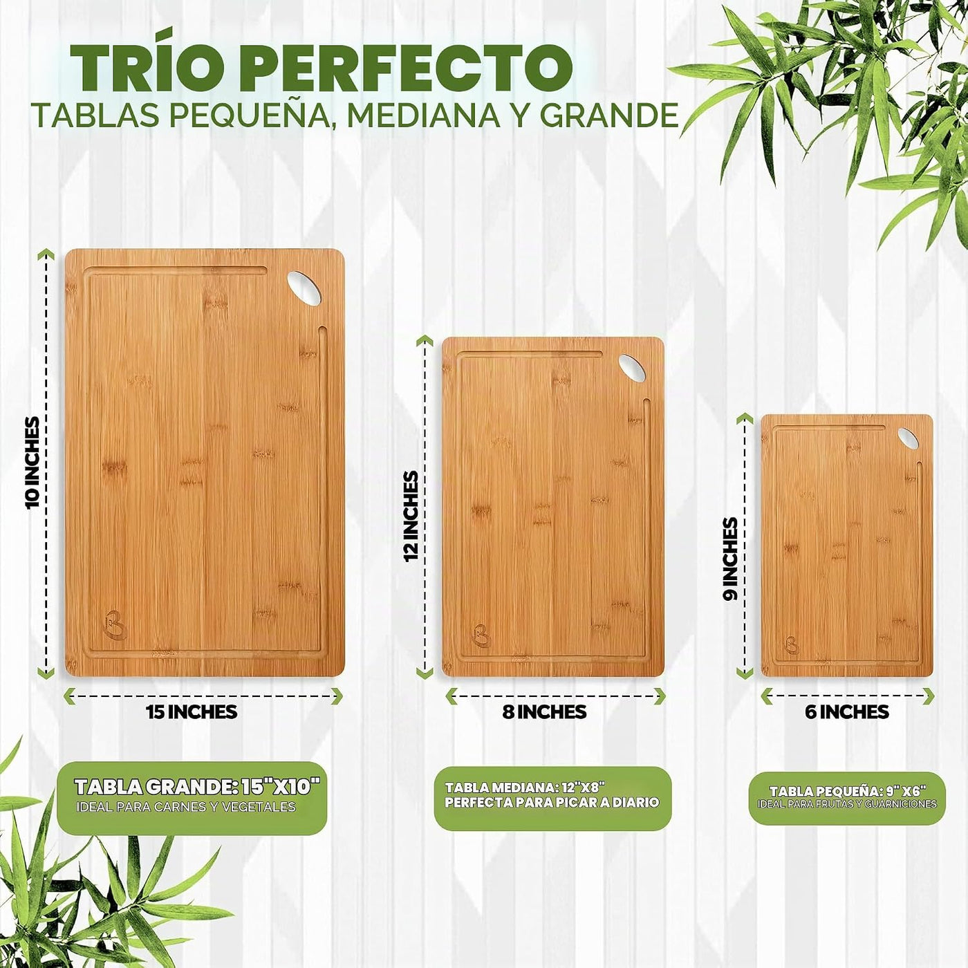 Juego de 3 tablas de cortar de madera, tablas de cortar de bambú no...