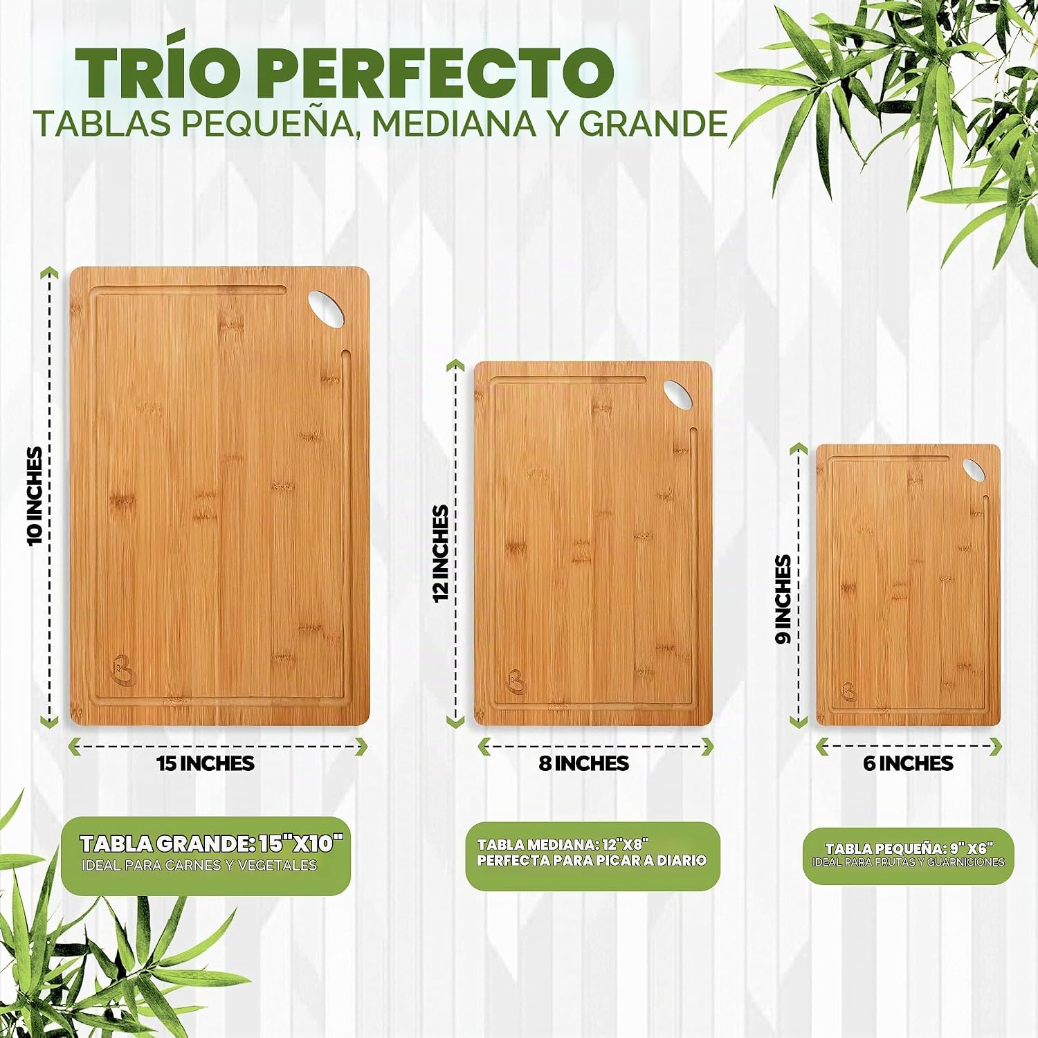 Juego de 3 tablas de cortar de madera, tablas de cortar de bambú no...