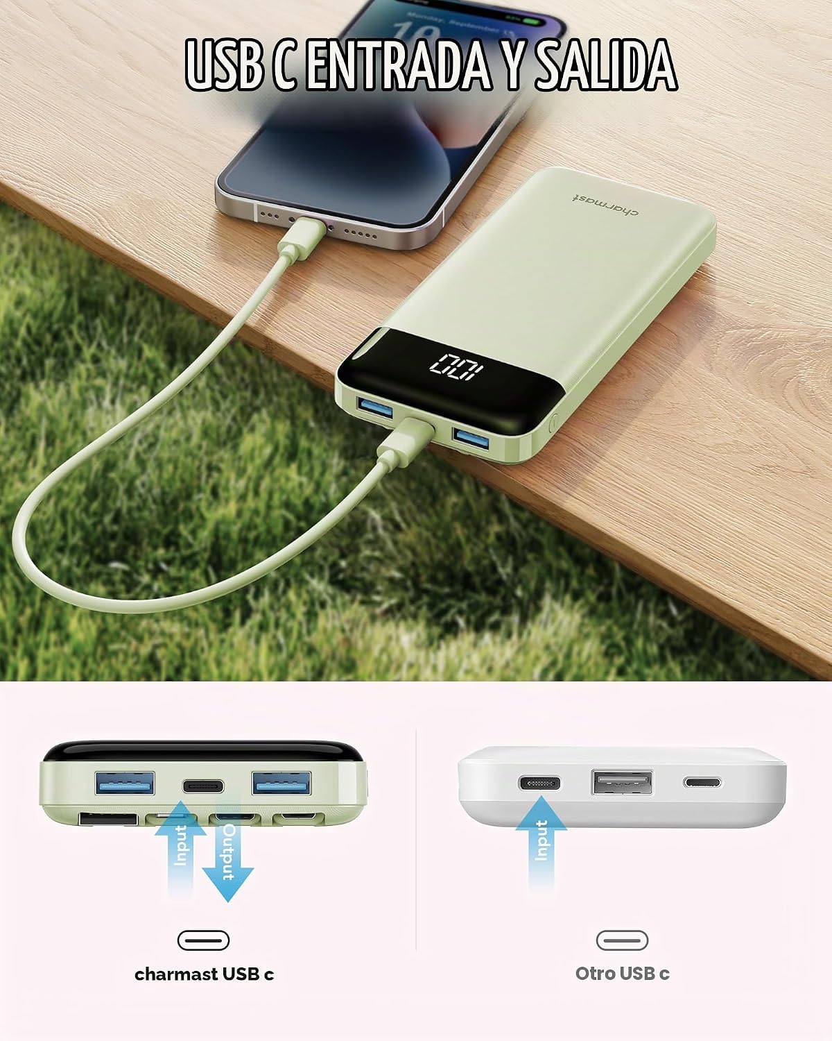Cargador portátil charmast con cables incorporados X 4, cargador de...
