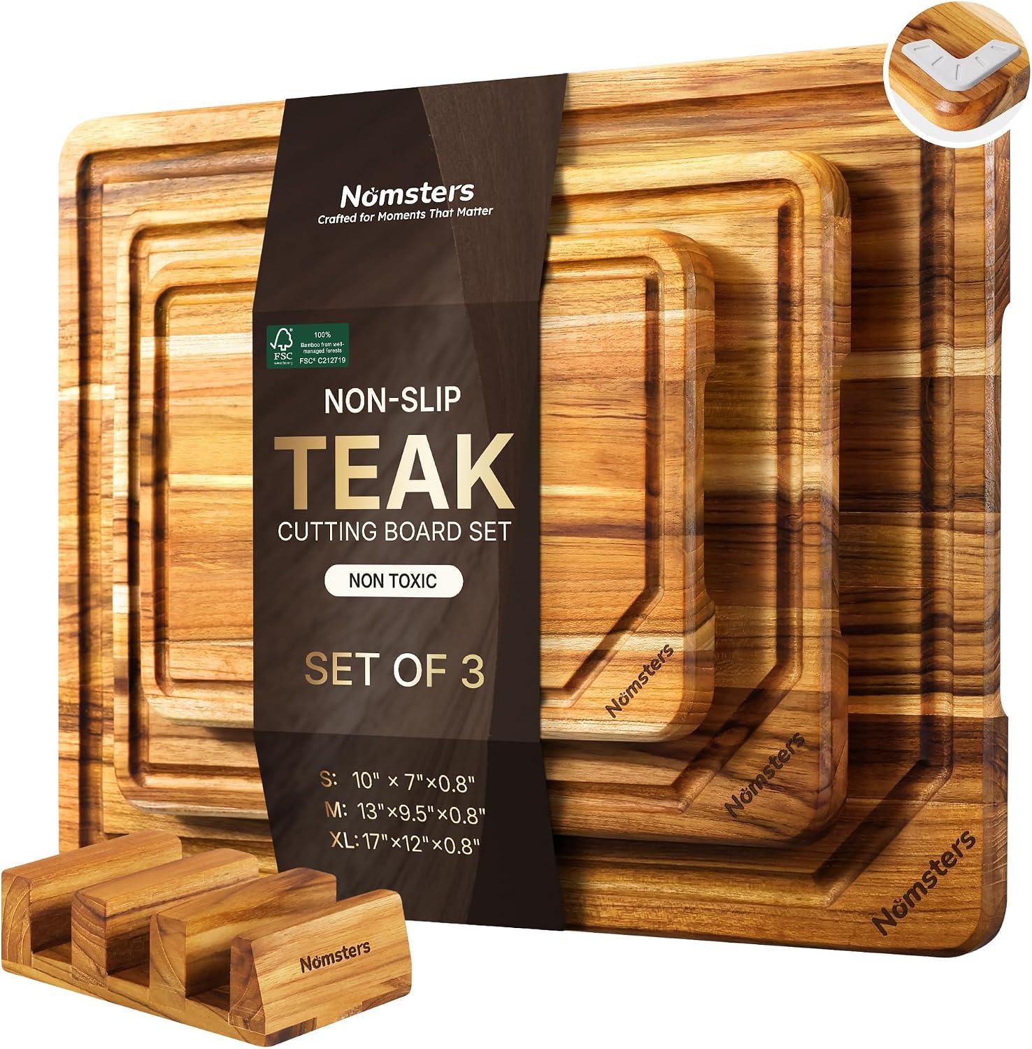 Juego de 3 tablas de cortar de madera de teca para cocina, tabla de...