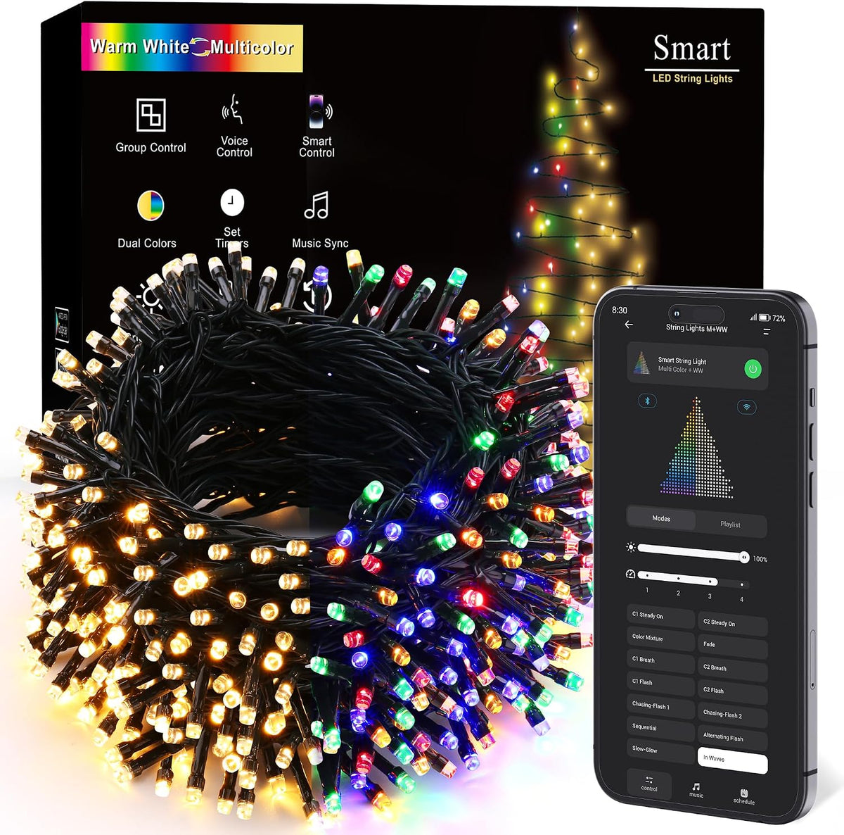 Brizled Luces navideñas inteligentes, 98.4 pies 300 luces LED que c...