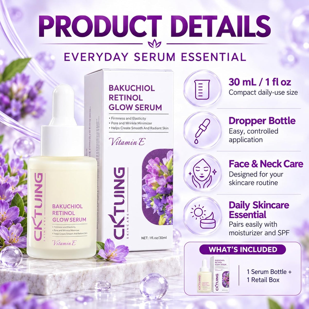 Bakuchiol - Suero facial de retinol con ácido hialurónico, vitamina...