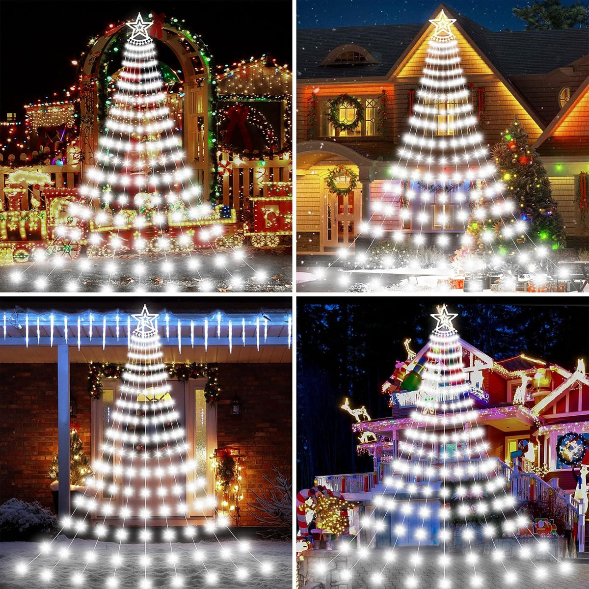 AMIPEPE Luces de cascada de estrellas de Navidad, 11.48 pies, 350 L...