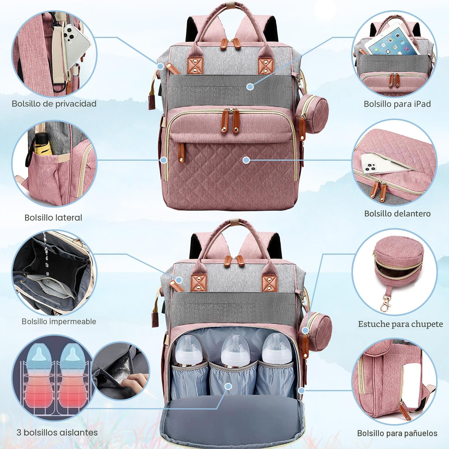 SHITIESHOU Bolsa de pañales mochila para bebé, bolsa de pañales par...
