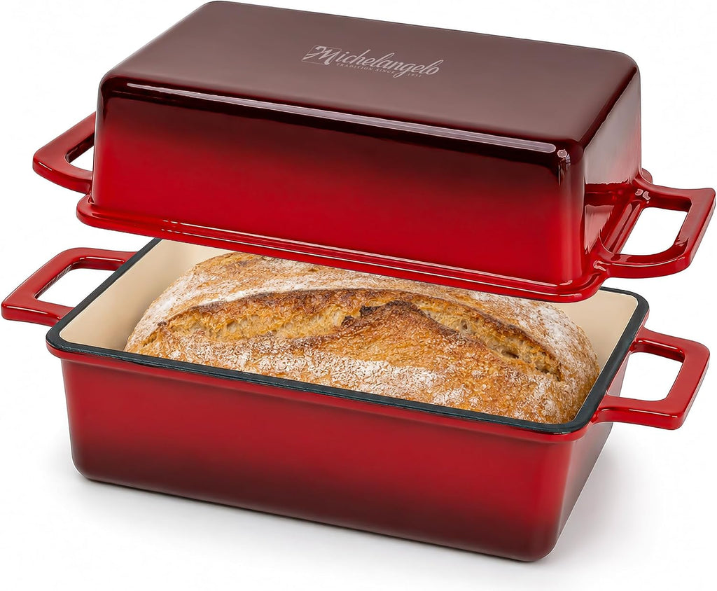 MICHELANGELO Pan de hierro fundido esmaltado con tapa, sartén para...