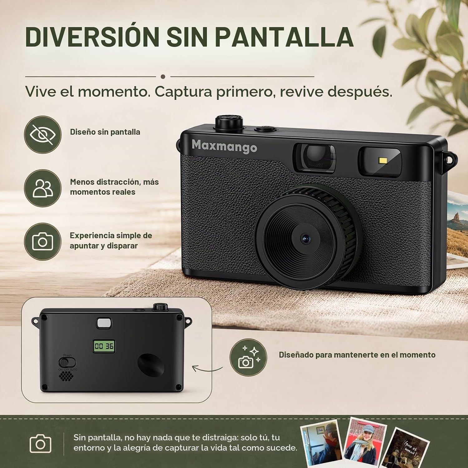Maxmango Cámara digital vintage D53 - Cámara digital retro de 12 MP...