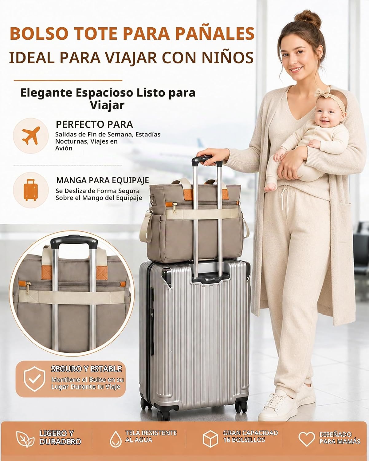 FHELAD Bolsa de pañales, regalo de baby shower para mamá (color mar...