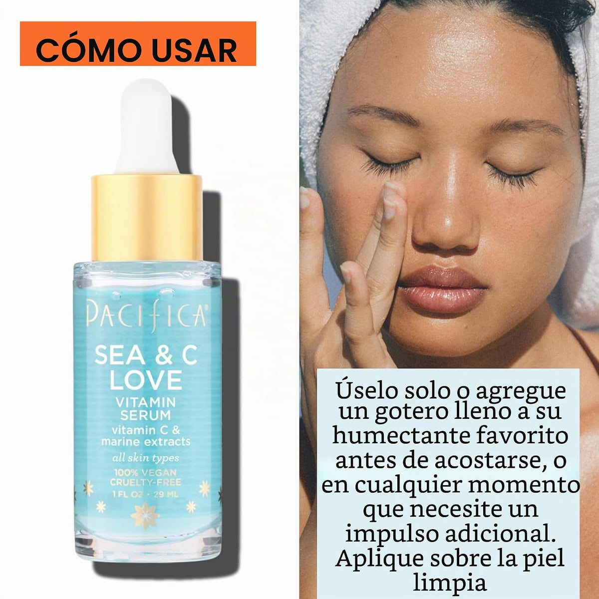 Pacifica Beauty Sea &amp; C Love - Suero de vitamina C para la cara...