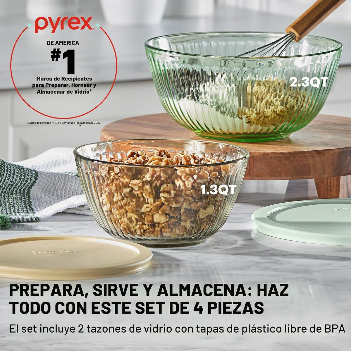 Pyrex Colors - Paquete de 2 recipientes de vidrio tallado de color...