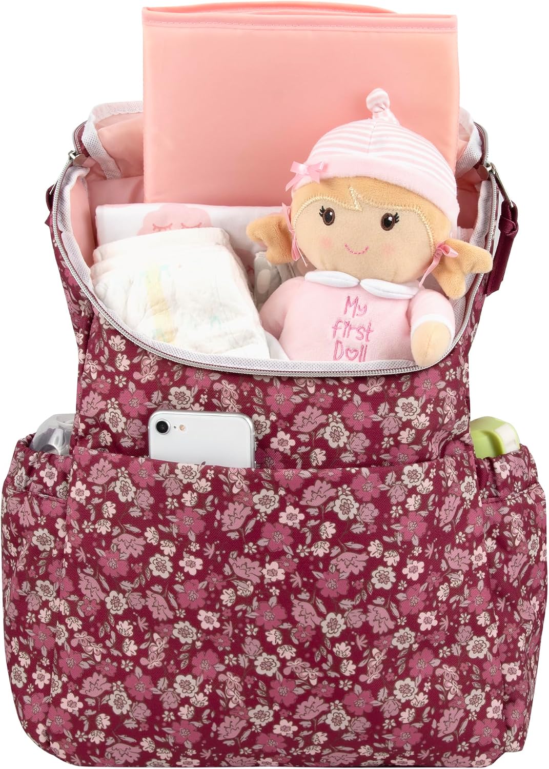 Mochila de pañales floral multifunción y bolsa de pañales de viaje...