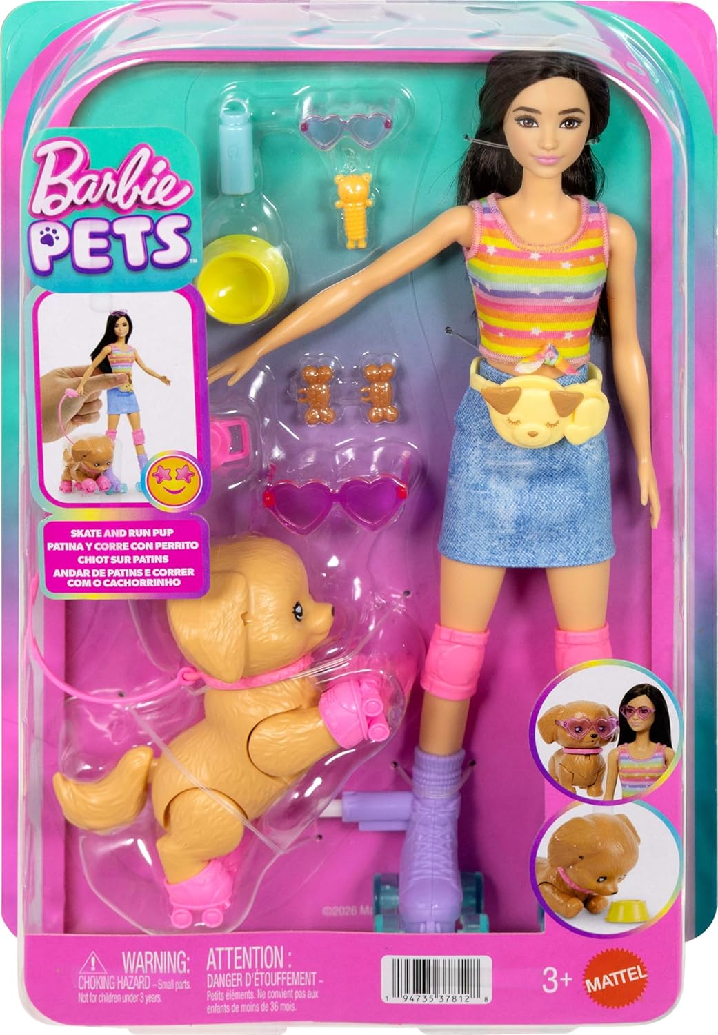 Barbie Mascotas Patinar y Correr Muñeca Morena | Patinaje para cach...