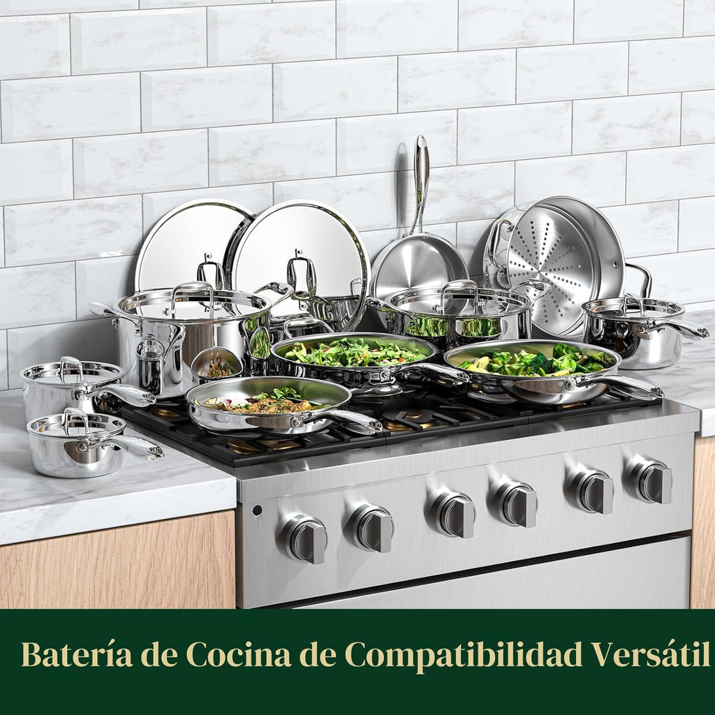 Umite Chef Juego de 17 utensilios de cocina de acero inoxidable rev...