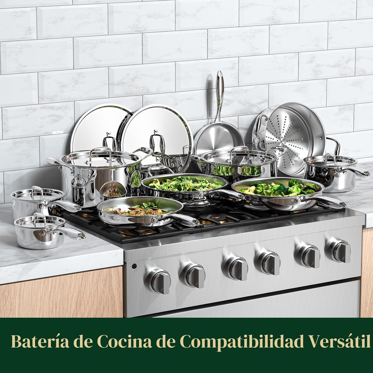 Umite Chef Juego de 17 utensilios de cocina de acero inoxidable rev...