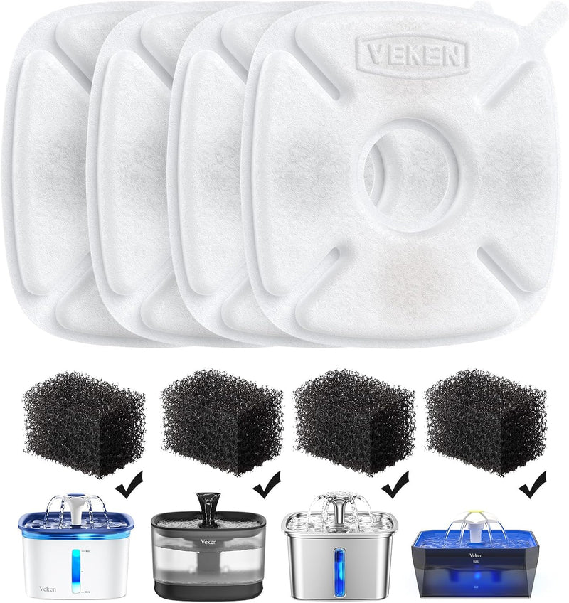 Veken Filtro de fuente de agua para gatos, paquete de 4 filtros clá...