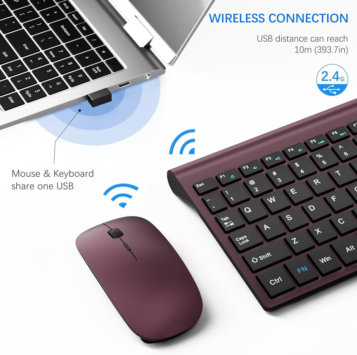 Combo de teclado y mouse inalámbricos ultra delgado, TopMate - Vino...