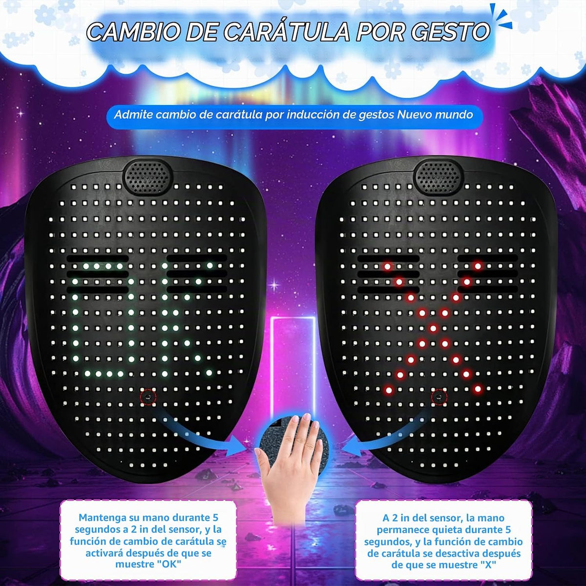 Depointer Life Máscara LED con detección de gestos, máscara transfo...