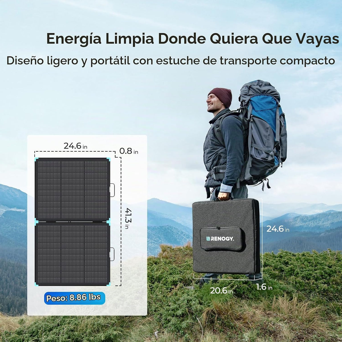 Panel solar portátil Renogy de 100 W, 25 % de alta eficiencia para...